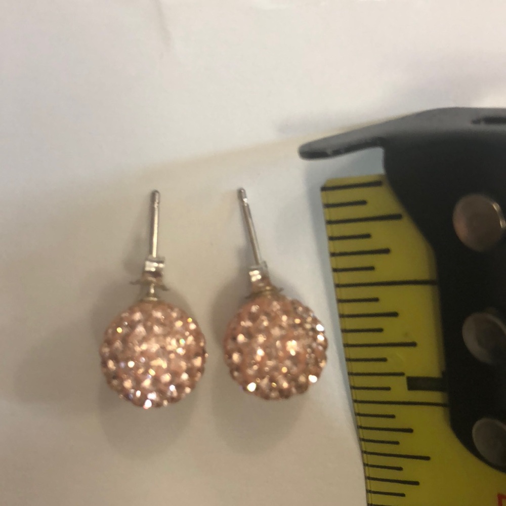 Elegant Rose Gold Ball with Crystal Pave Stud Earrings in Excellent Condition - Picture 3 of 3